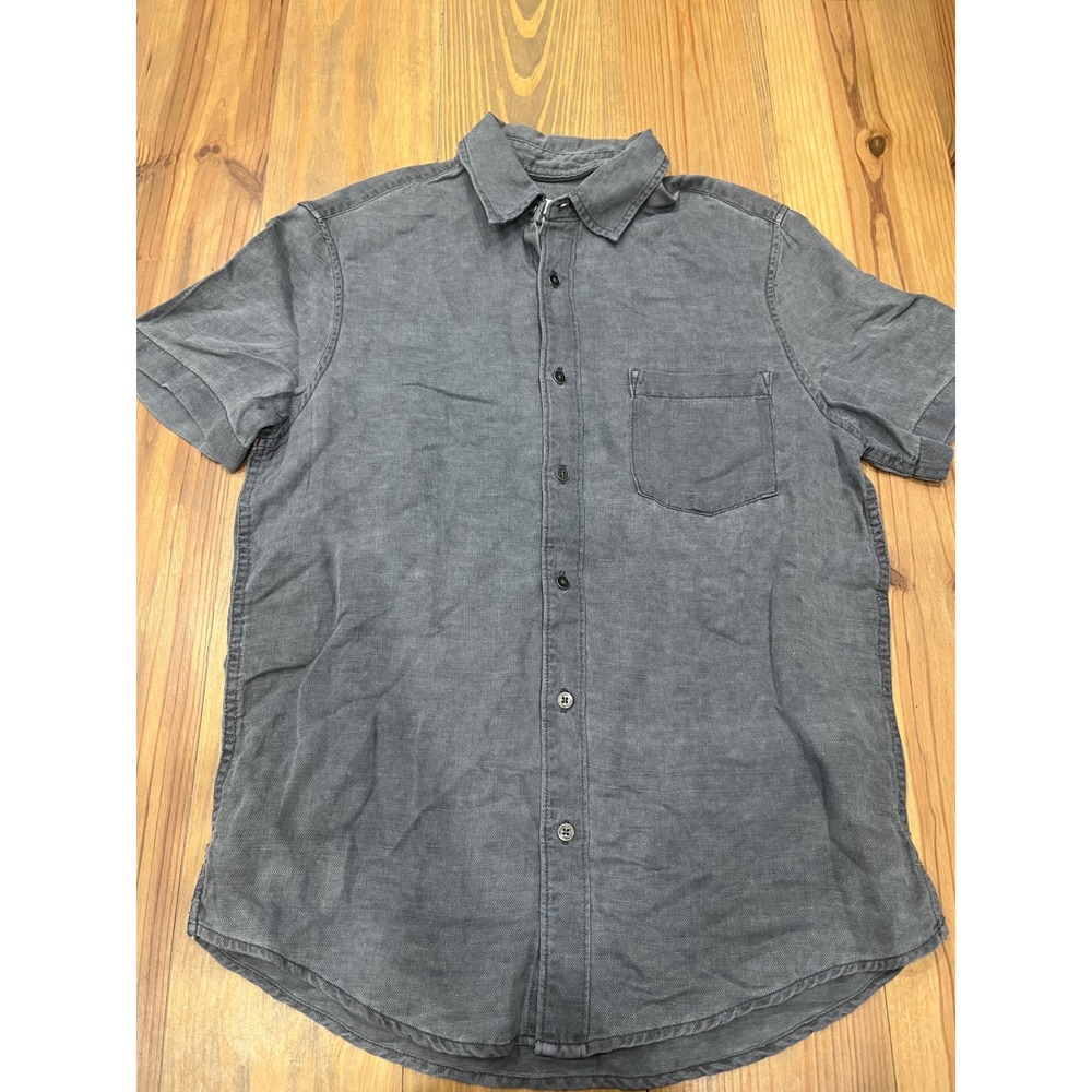 Thom Aaron Mens Gray Linen Lyocell Blend Short Sleeve Button Down Shirt Size S
